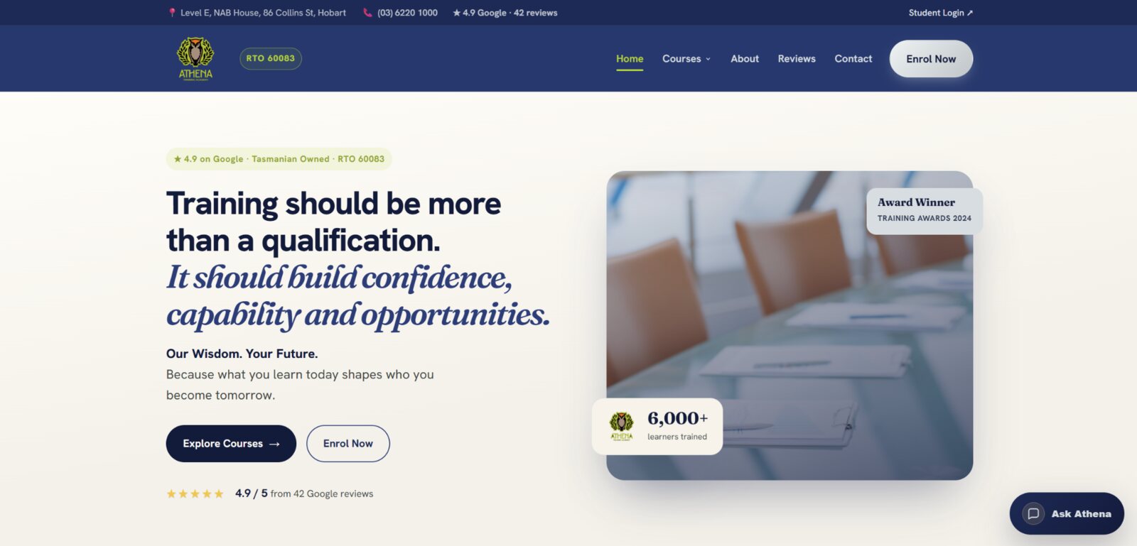Athena Training Academy website